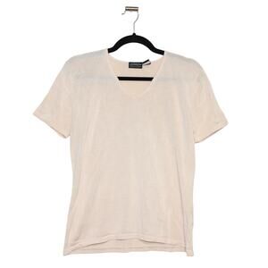 Liz Claiborne Collection 100% Silk Short Sleeve Top Cream Size Large